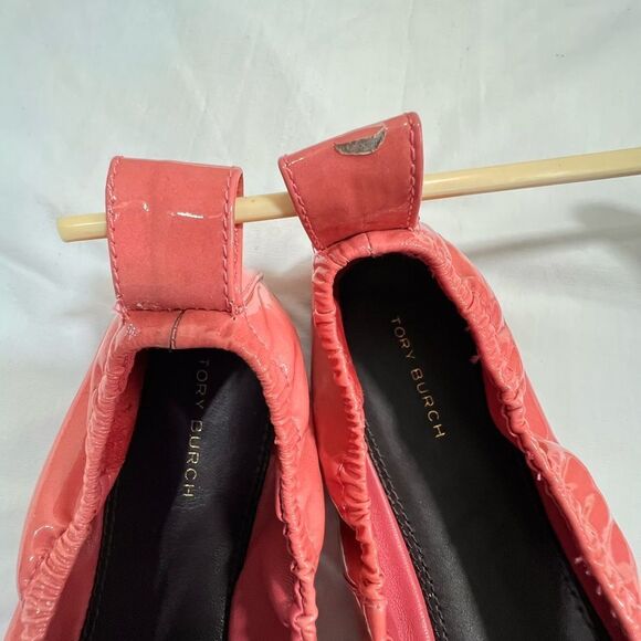 Tory Burch Pink Flower Ballet Flats Size 9 1/2 Patent Leather - Picture 9 of 11